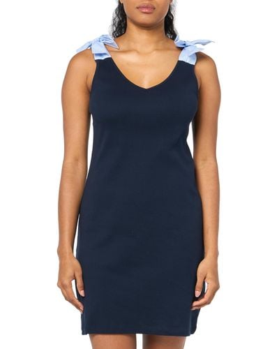 Tommy Hilfiger Solid V-neck Sleeveless Dress Laceup Front - Blue