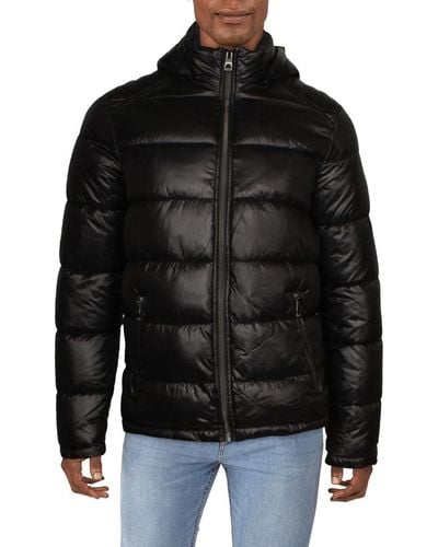 Guess Mens Mid-weight Puffer Jacket With Removable Hood Down Alternative Coat - Black