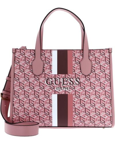 Guess Silvana Two Compartment Tote Apricot Rose Logo - Red