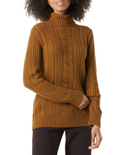 Amazon Essentials Fisherman Cable Turtleneck Sweater - Brown
