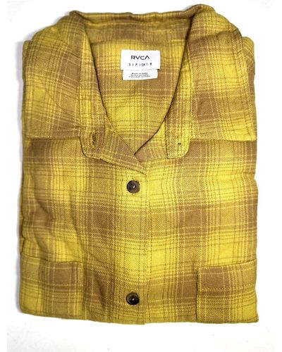 RVCA Long Sleeve Woven Plaid Shirt - Yellow