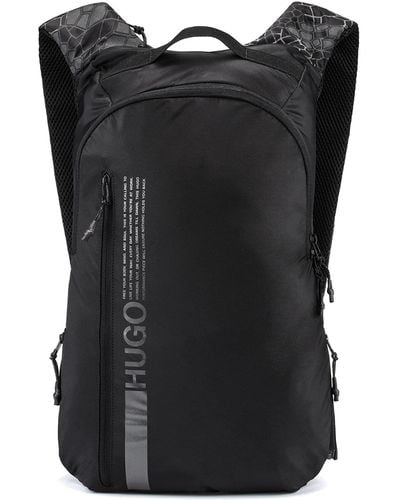 HUGO S Kambat Backpack Nylon Backpack With Manifesto Logo And Snakeskin Print Size One Size - Black