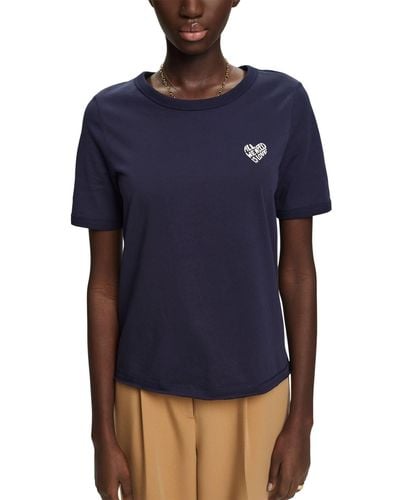 Esprit Baumwoll-T-Shirt mit herzförmigem Logo - Blau