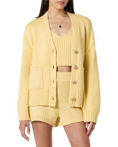 The Drop Brigitte Chunky Button Front Pocket Ribbed Cardigan para Mujer - Amarillo