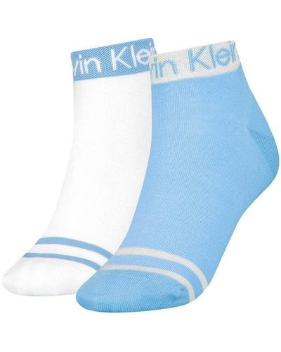 Calvin Klein Logo Short Socks 2 Pack Cuarto - Azul