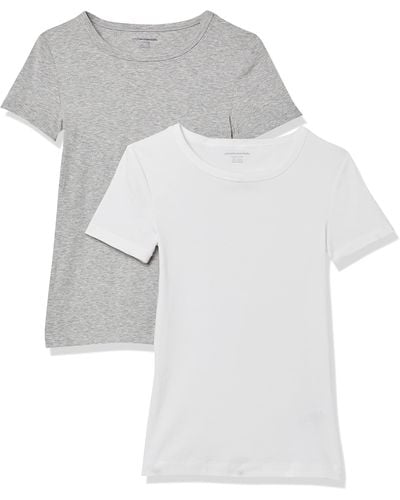Amazon Essentials T-Shirt Girocollo a iche Corte Slim Donna - Bianco