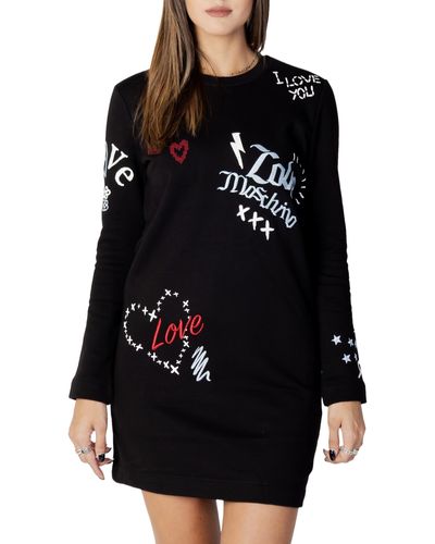 Love Moschino Regular fit Long-Sleeved with Prints and Embroideries Love & Sketches Dress - Schwarz
