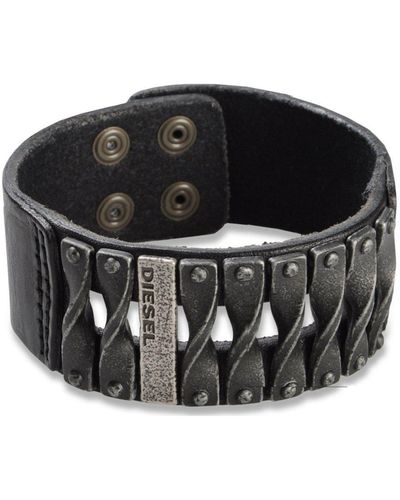 DIESEL Bracelet en acier inoxydable et cuir pour hommes DXM0579040 - Noir