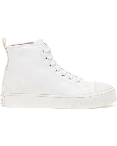 HUGO High-top Trainers In Cotton Canvas With Logo Details - White