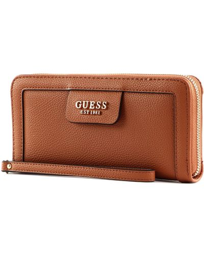 Guess Eco Angy SLG Large Zip Around Wallet Cognac - Braun