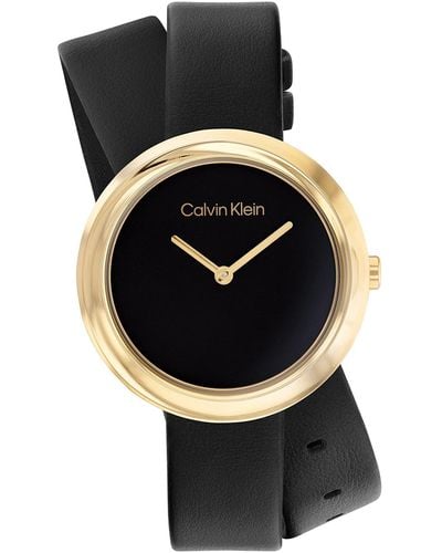 Calvin Klein Analog Quartz Watch with Leather Strap 25200095 - Noir