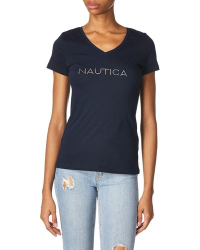 Nautica Easy Comfort Supersoft 100% Cotton Classic Logo T-Shirt - Blau