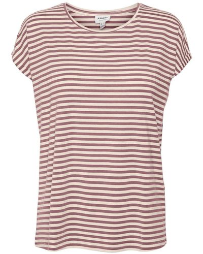 Vero Moda Ava Plain Stripe Short Sleeve T-shirt - Pink
