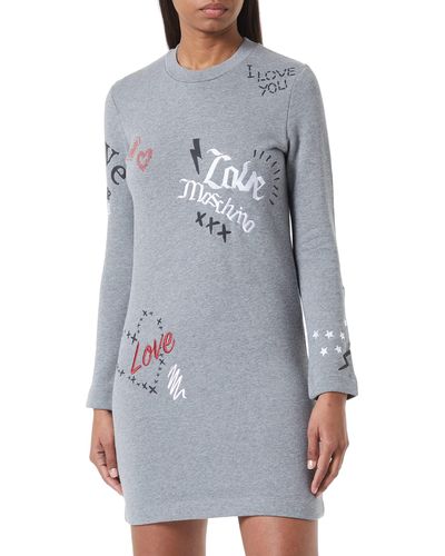 Love Moschino Regular fit Long-Sleeved with Prints and Embroideries Love & Sketches Dress - Grau