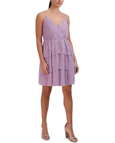 BCBGeneration Fit And Flare Mini Cocktail Dress Adjustable Spaghetti Straps Surplice Neck Tiered Ruffle Skirt
