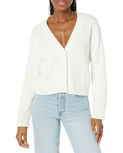 Amazon Essentials Relaxed Fit V-neck Cropped Cardigan - White