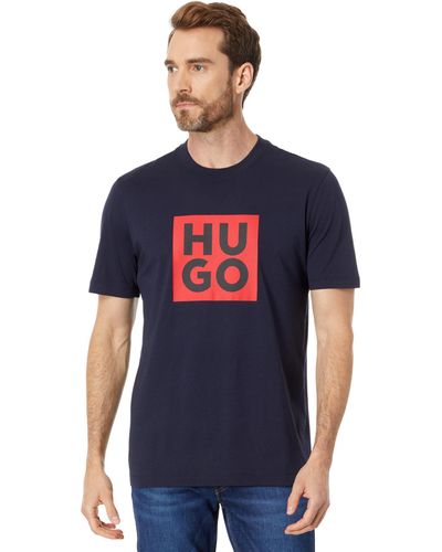 HUGO Stacked Logo Cotton T-shirt - Blue