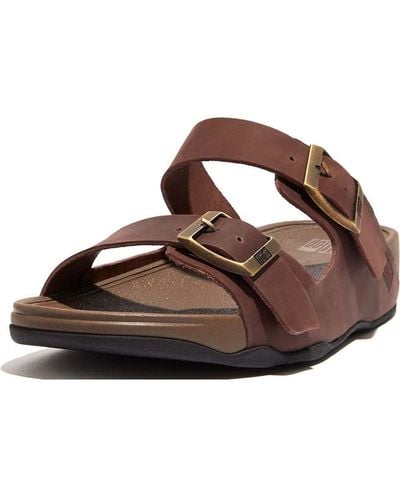 Fitflop Gogh Moc Mens Buckle Leather Slides - Brown