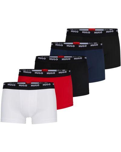 HUGO Fünfer-Pack Boxershorts aus Stretch-Baumwolle mit Logos am Bund - Rot