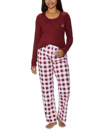 Calvin Klein S 2 Piece Fleece Pyjama Set - Red