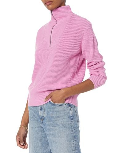 Amazon Essentials Gerippter Pullover mit halbem Reißverschluss in lockerer Passform - Pink