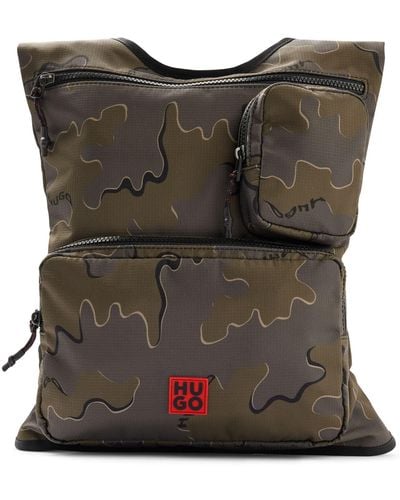 HUGO Camouflage-print Backpack With Red Stacked-logo Label - Brown