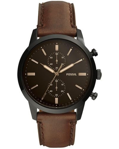 Fossil Townsman Quartz Stainless Steel And Leather Chronograph Watch - Black