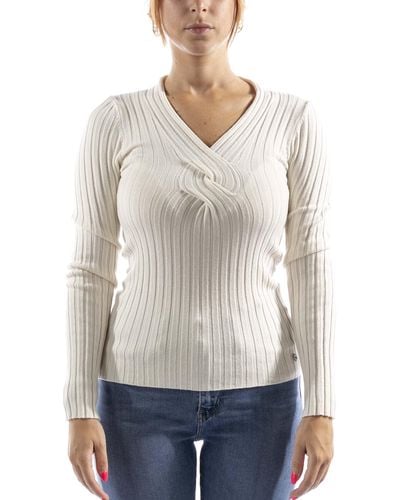 Guess Donna Maglia Colo A V Ines VN LS Sweater W2BR20Z2V42 S Bianco Cream White g012