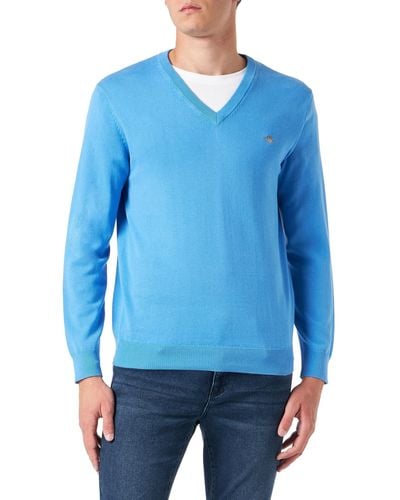 GANT Classic Cotton V-neck Pullover Jumper - Blue