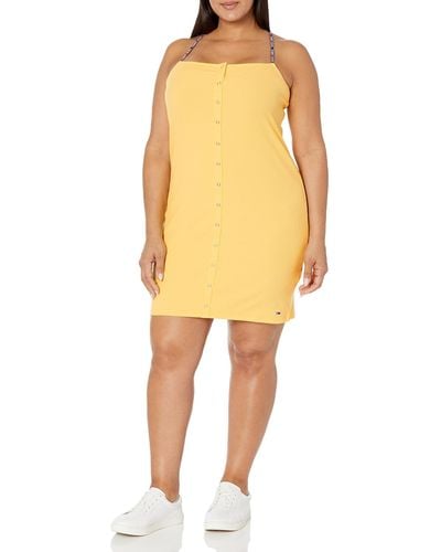 Tommy Hilfiger Snap Front Bodycon Ribbed Tube Mini Dress - Yellow