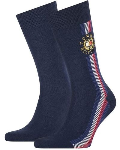 Tommy Hilfiger Mens Global Ribbon Crest Classic Sock - Azul