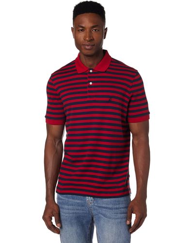 Nautica Classic Short Sleeve Stripe Polo Shirt - Red