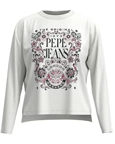 Pepe Jeans Lulu, T-Shirt Donna, Bianco - Grigio