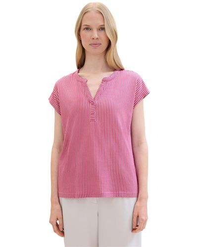 Tom Tailor Basic Henley-T-Shirt mit Streifen - Pink