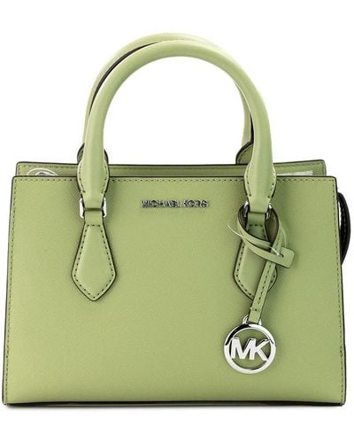 Michael Kors Sheila Small Sage Vegan Leather Centre Zip Satchel Purse Bag - Green