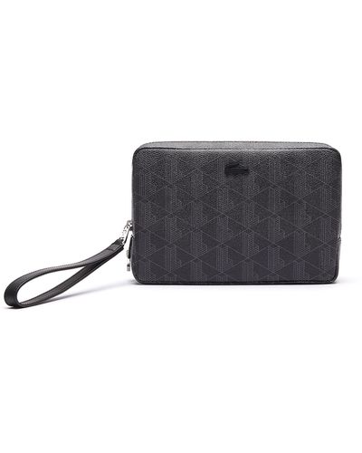 Lacoste The Blend Zippered Monogram Canvas Clutch - Black