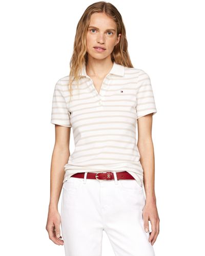 Tommy Hilfiger 1985 Slim Pique Stripe Polo SS WW0WW43226 Langarm T-Shirt - Weiß