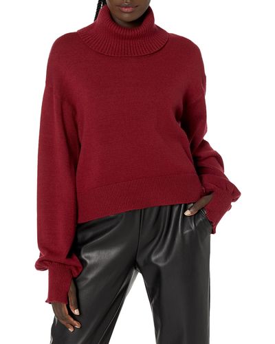 The Drop @lucyswhims Side Button Cropped Turtleneck Sweater - Red