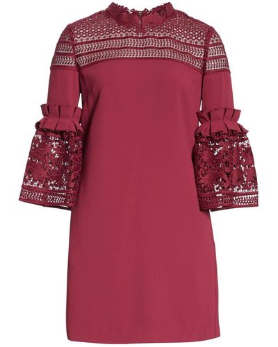 Ted Baker London Maroon Lace Panel Bell Sleeve Tunic Dress - Red
