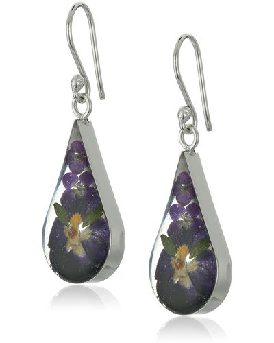 Amazon Essentials Amazon Collection Sterling Silver Pressed Flower Purple Teardrop Earrings - Schwarz