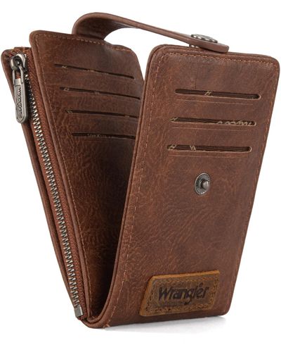 Wrangler Bifold Card Wallet Vintage Multi Kreditkartenetui Slim Minimalistisch mit Reißverschlussfach Münzbörse - Braun
