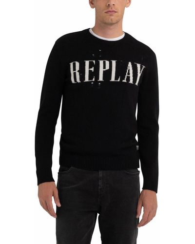 Replay Pullover Aged Wollmix - Schwarz