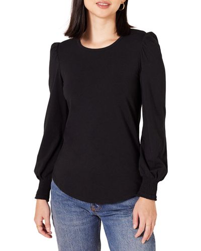 Amazon Essentials Camiseta de ga Larga con Cuello Redondo y Puños Fruncidos Mujer - Negro