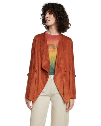 Desigual Mississipi Open Faux Leather Blazer Jacket Ss21 Style 21swew26 Yelow - Orange