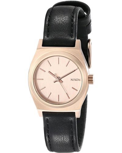 Nixon A5091932 Small Time Teller Leather Watch - Metallic