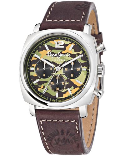 Pepe Jeans Howard Quartz Watch With Multicolour Dial Analogue Display And Brown Leather Strap R2351111001