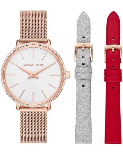 Michael Kors Pyper Stainless Steel Quartz Watch With Leather Strap - White