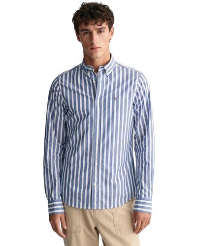 GANT Reg Wide Poplin Stripe Shirt - Blu