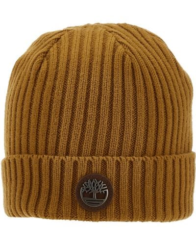 Timberland Ribbed Watch Cap With Logo Plate - Brown