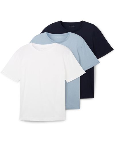 Tom Tailor Basic T-Shirts im 3-er Pack - Blau